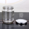 Empty 350ml wide mouth round clear pickle chilli sauce glass food storage jar with metal lid